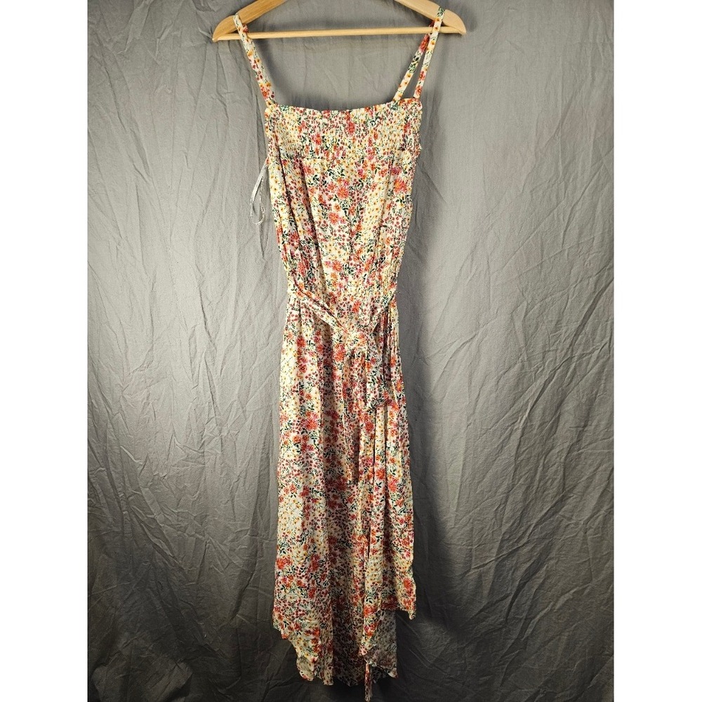 City Chic Floral Smocked Midi Dress Womens Small 16 Orange Pink Ditsy Print New